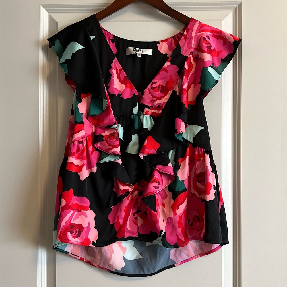 NWOT! Crosby by Mollie Burch Dramatic Rose Ruffle Top - XS